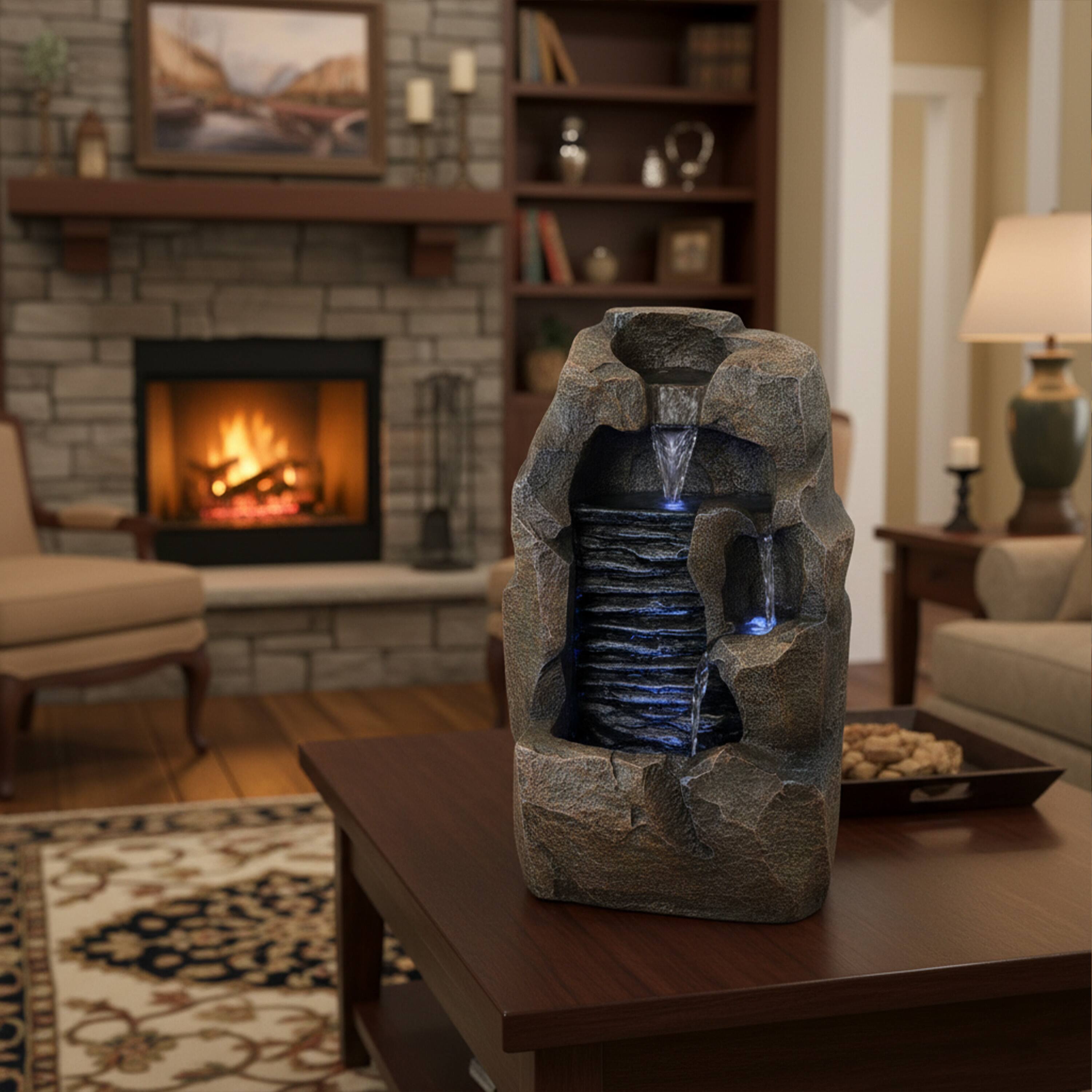 Alt View 8. Sunnydaze - Stony Rock Waterfall Resin Indoor Tabletop Water Fountain - 11 in - Grey.