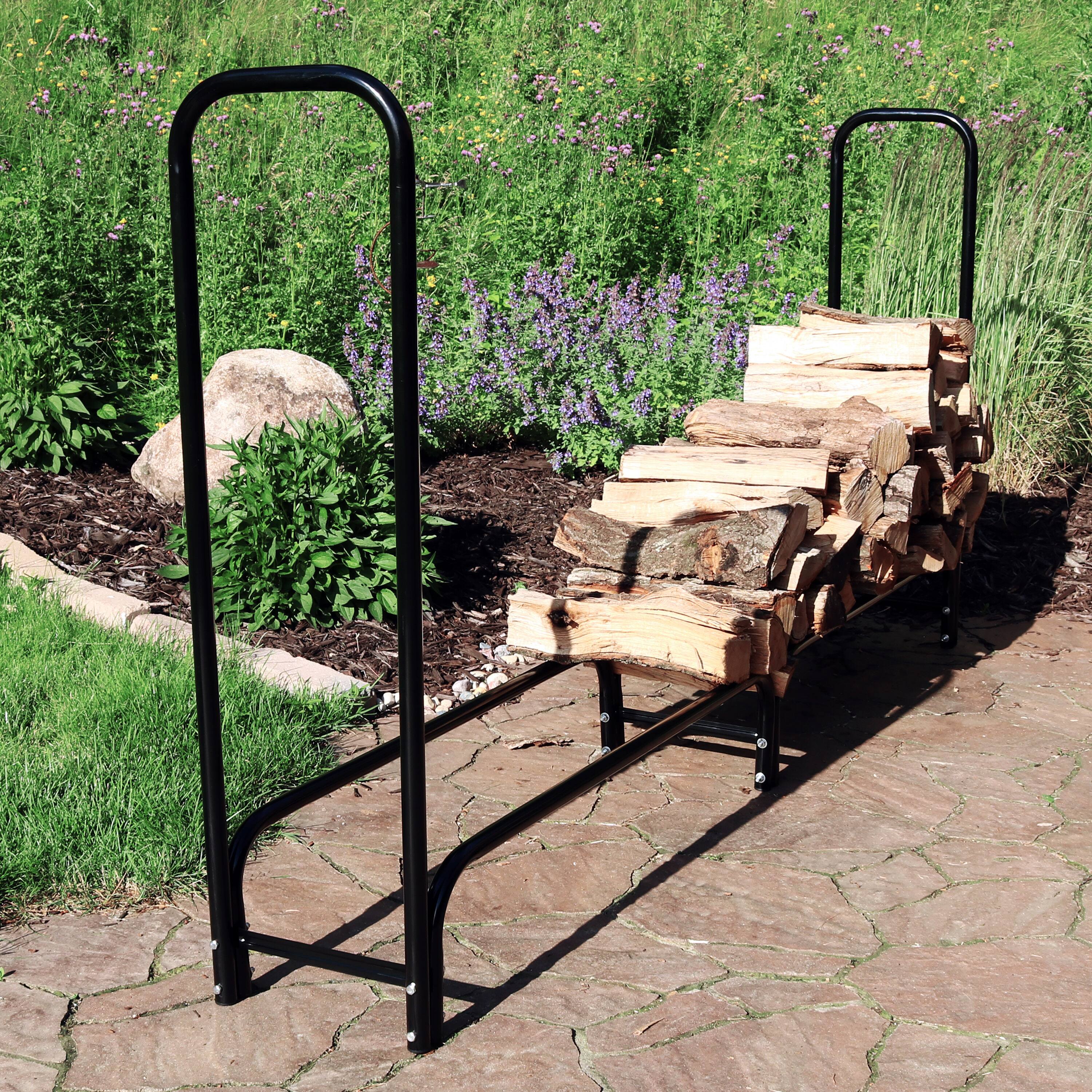 Alt View 8. Sunnydaze - 8 ft Steel Indoor and Outdoor Firewood Log Rack - Black.