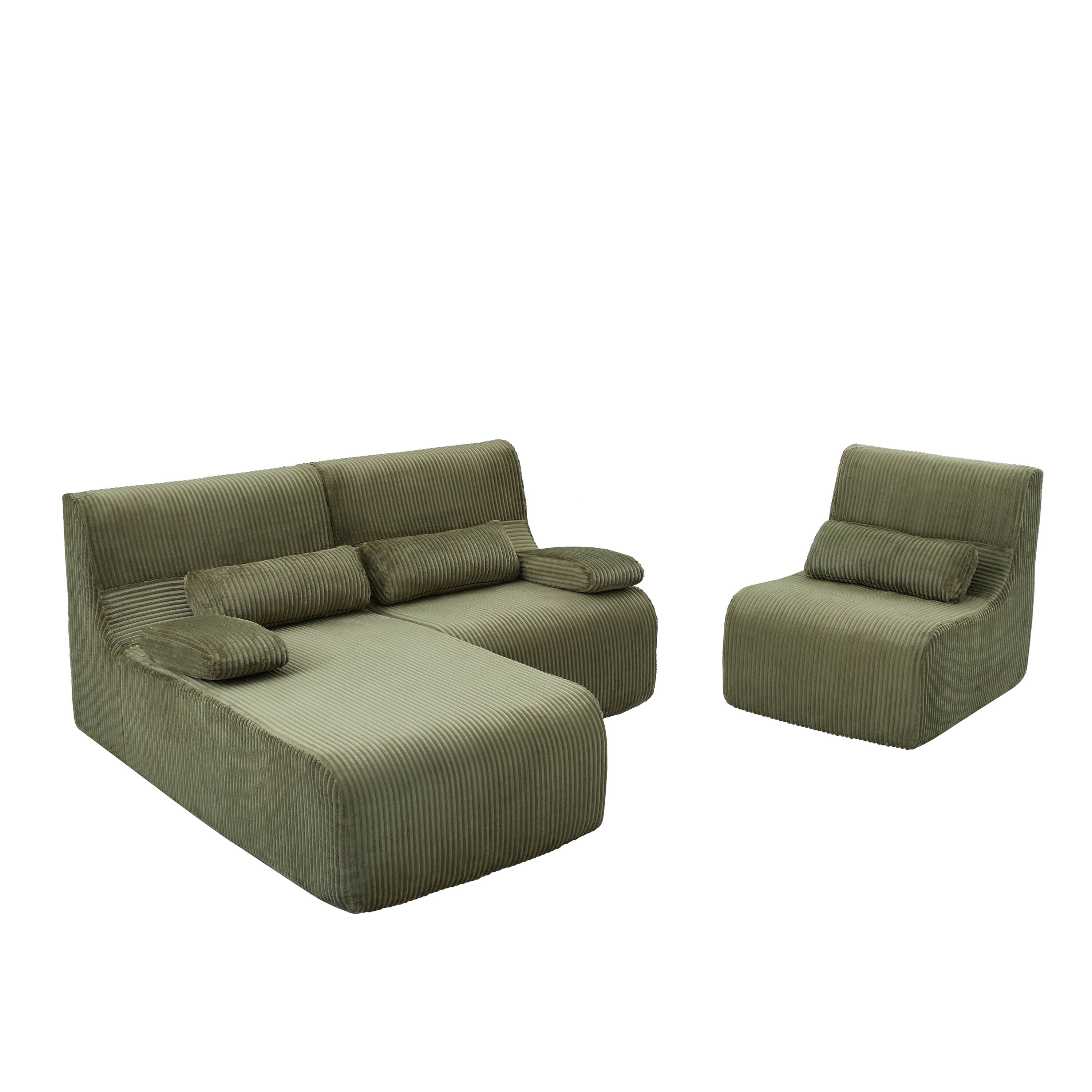 Alt View 1. Whisen - Modular L-Shaped Sectional Compressed Sofa with Soft Corduroy Upholstery, No Assembly Required - Green.