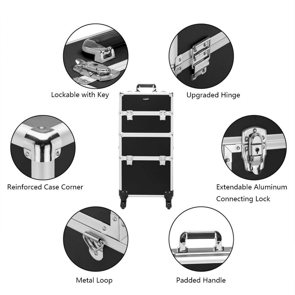 - Lockable with Key
- Upgraded Hinge
- Reinforced Case Corner
- Extendable Aluminum Connecting Lock
- Metal Loop
- Padded Handle