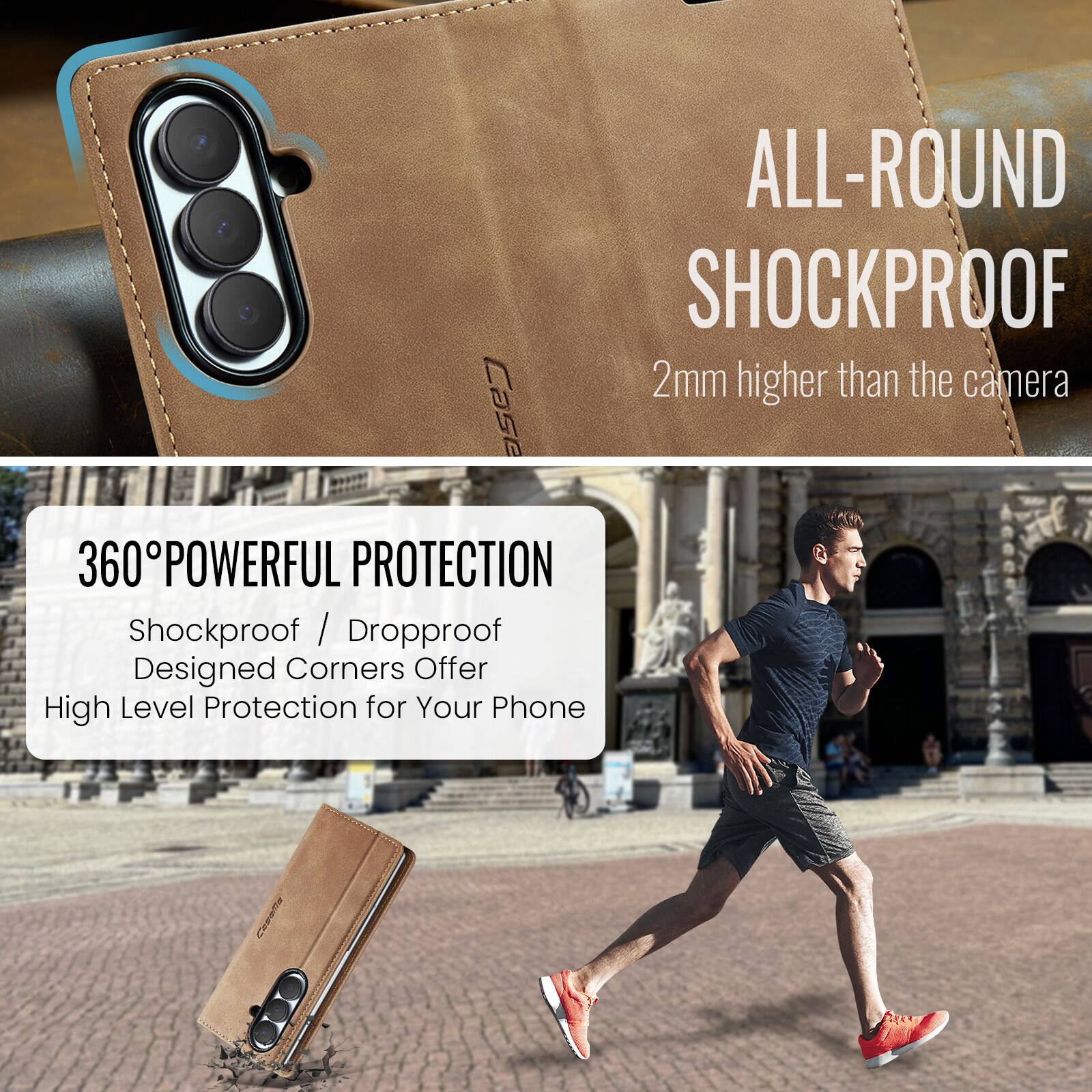 ALL-ROUND SHOCKPROOF  
2mm higher than the camera  

360° POWERFUL PROTECTION  
Shockproof / Dropproof  
Designed Corners Offer High Level Protection for Your Phone
