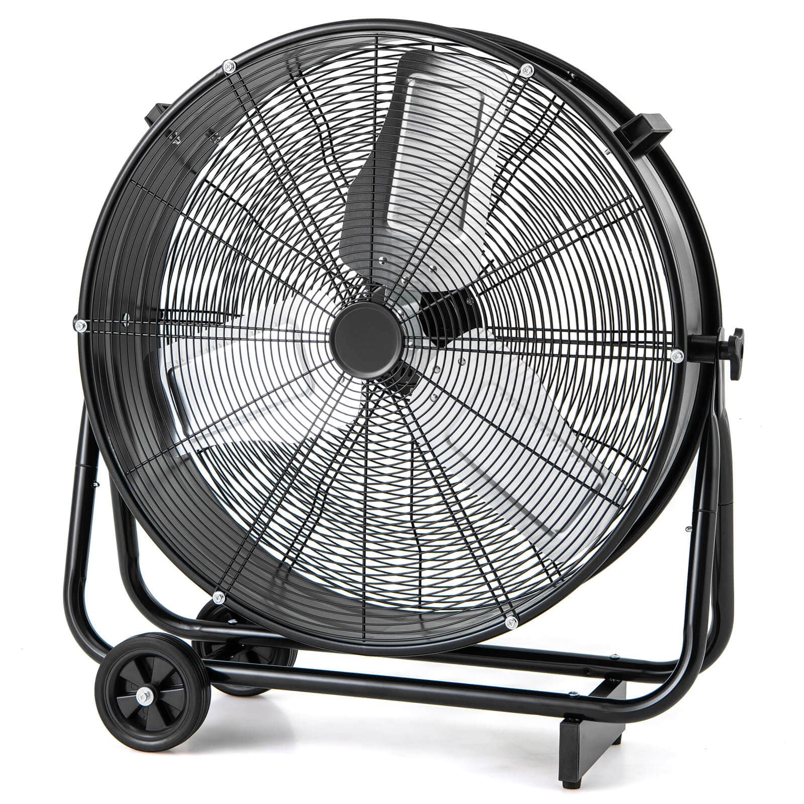 Front. Costway - Costway 24 Inch Industrial Drum Fan with 3 Speeds 360° Adjustable Tilt & 2 Wheels for Garage Warehouse Factory - Black.