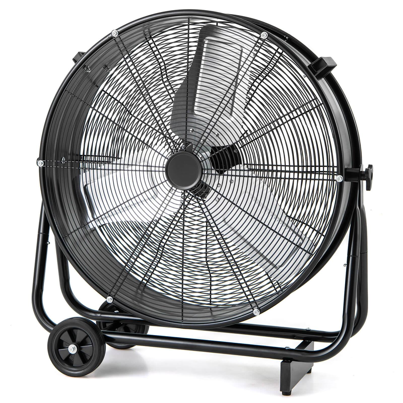 Front. Costway - Costway 24 Inch Industrial Drum Fan with 3 Speeds 360° Adjustable Tilt & 2 Wheels for Garage Warehouse Factory - Black.