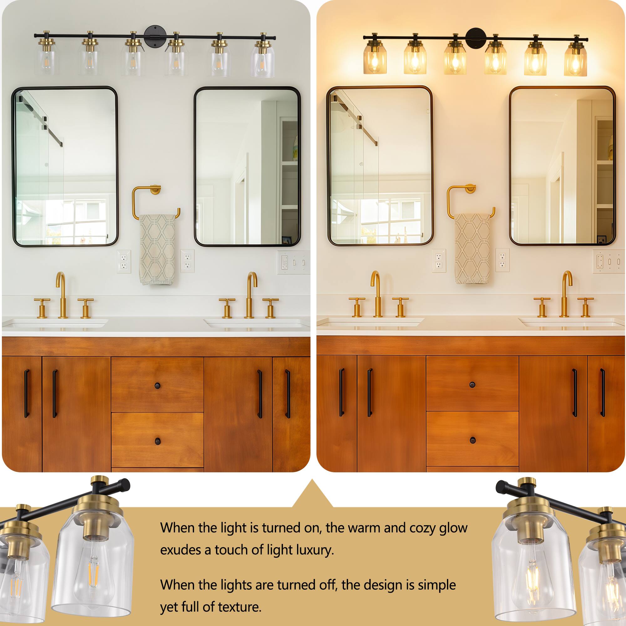 When the light is turned on, the warm and cozy glow exudes a touch of light luxury. When the lights are turned off, the design is simple yet full of texture.