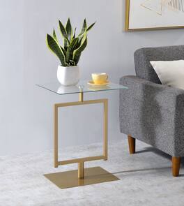 Kings Brand Furniture - Side End Table with Metal Base and Tempered Glass Top - Charcoal