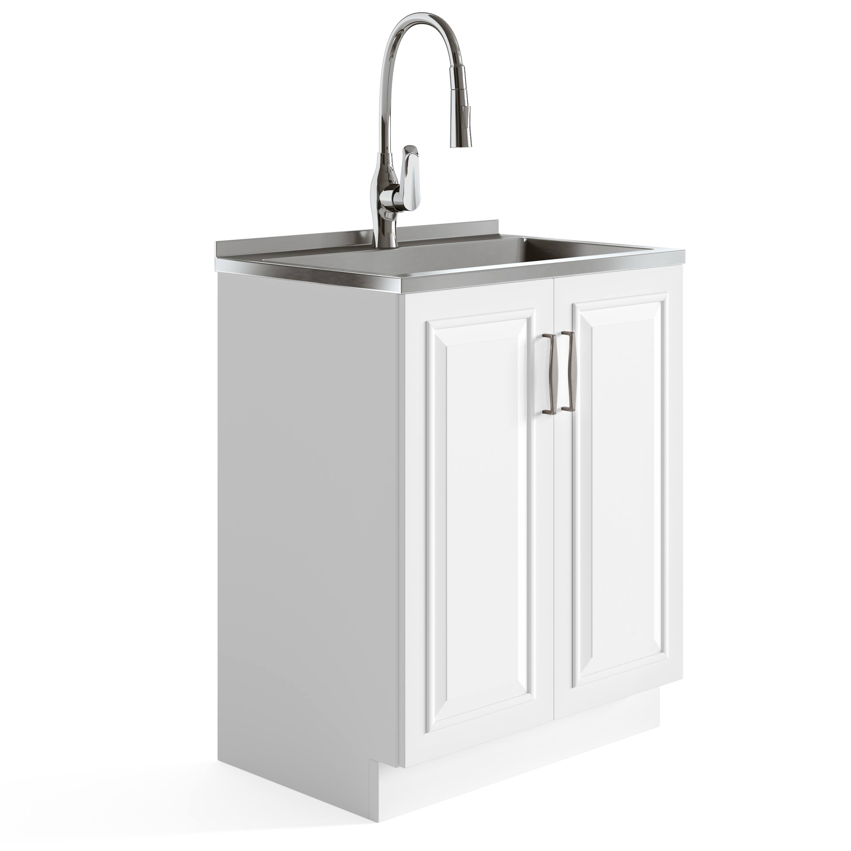 Front. Simpli Home - Darwin  All-in-One 28-inch Utility Sink & Cabinet - Pure White.
