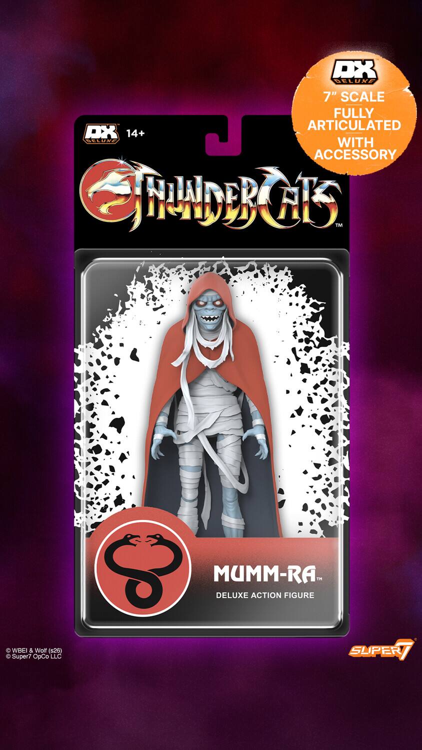 DX Deluxe 7" Scale Fully Articulated DX 14+ Mumm-Ra Deluxe Action Figure with Accessory  
ThunderCats  
Super7 OpCo LLC  
© WBEI & © 2020 Super7 OpCo LLC