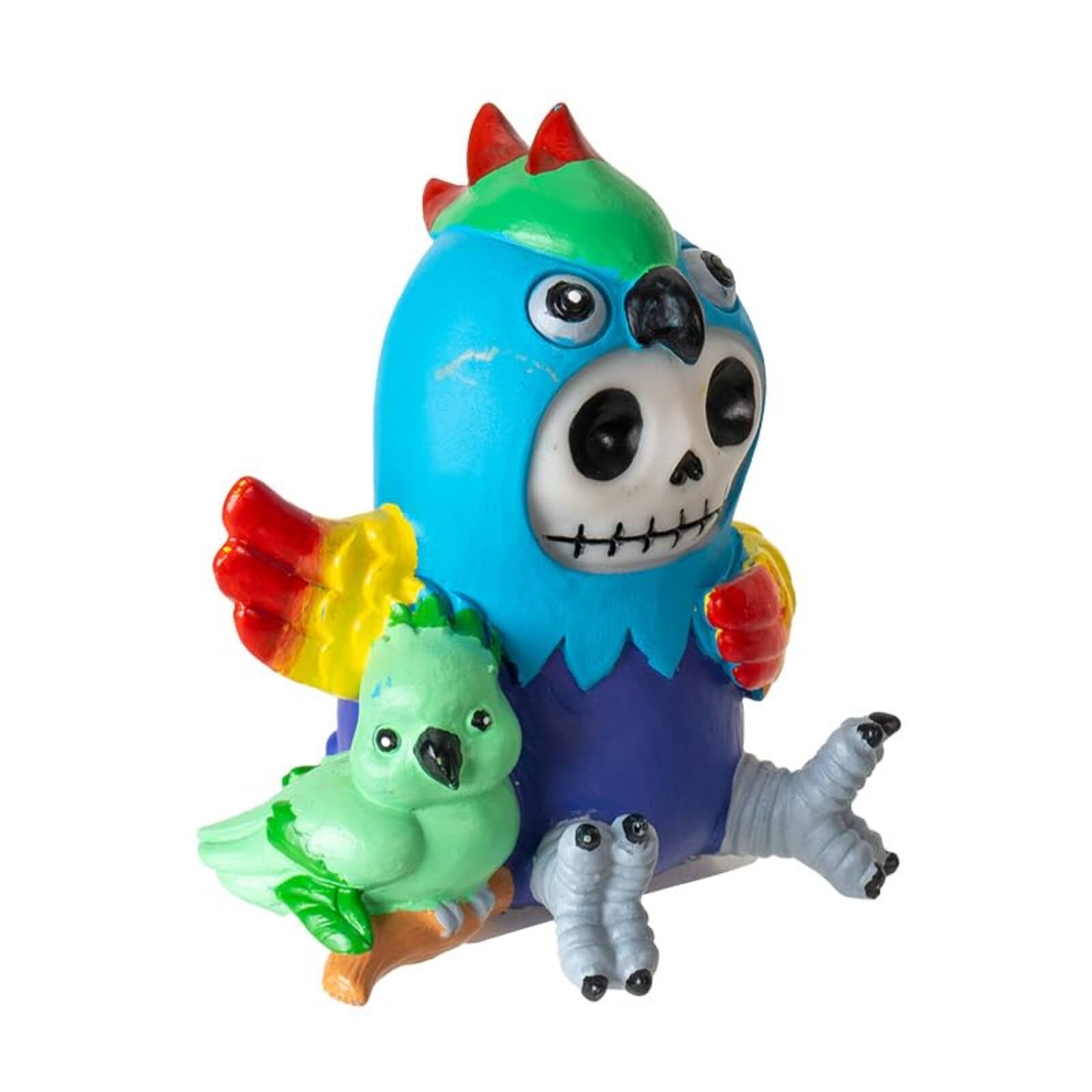 Back. Pacific Trading - Polly Furrybones Figurine Skeleton in Colorful Parrot Costume with Cute Parrot Friend 3.19 Tall - Multicolor.
