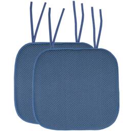 Sweet Home Collection - Honeycomb Memory Foam Non-Slip 16" x 16" Chair Cushion Pad with Ties, 2-Pack - Blue