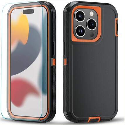 Front. Kitcheniva - iPhone Shockproof Case with MagSafe Support For 15 Pro Max Cover And Tempered Glass Orange - Orange.