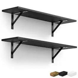 Sorbus - Wall Shelves 31.5" with Metal Brackets, Set of 2 - Black