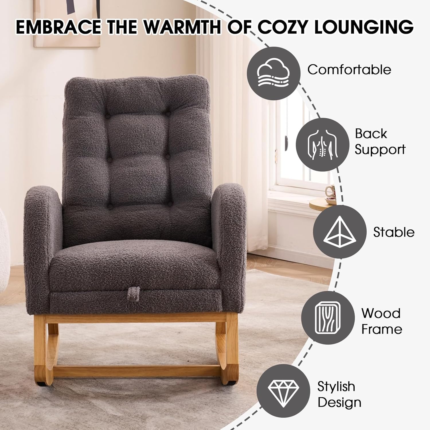 EMBRACE THE WARMTH OF COZY LOUNGING

- Comfortable
- Back Support
- Stable
- Wood Frame
- Stylish Design