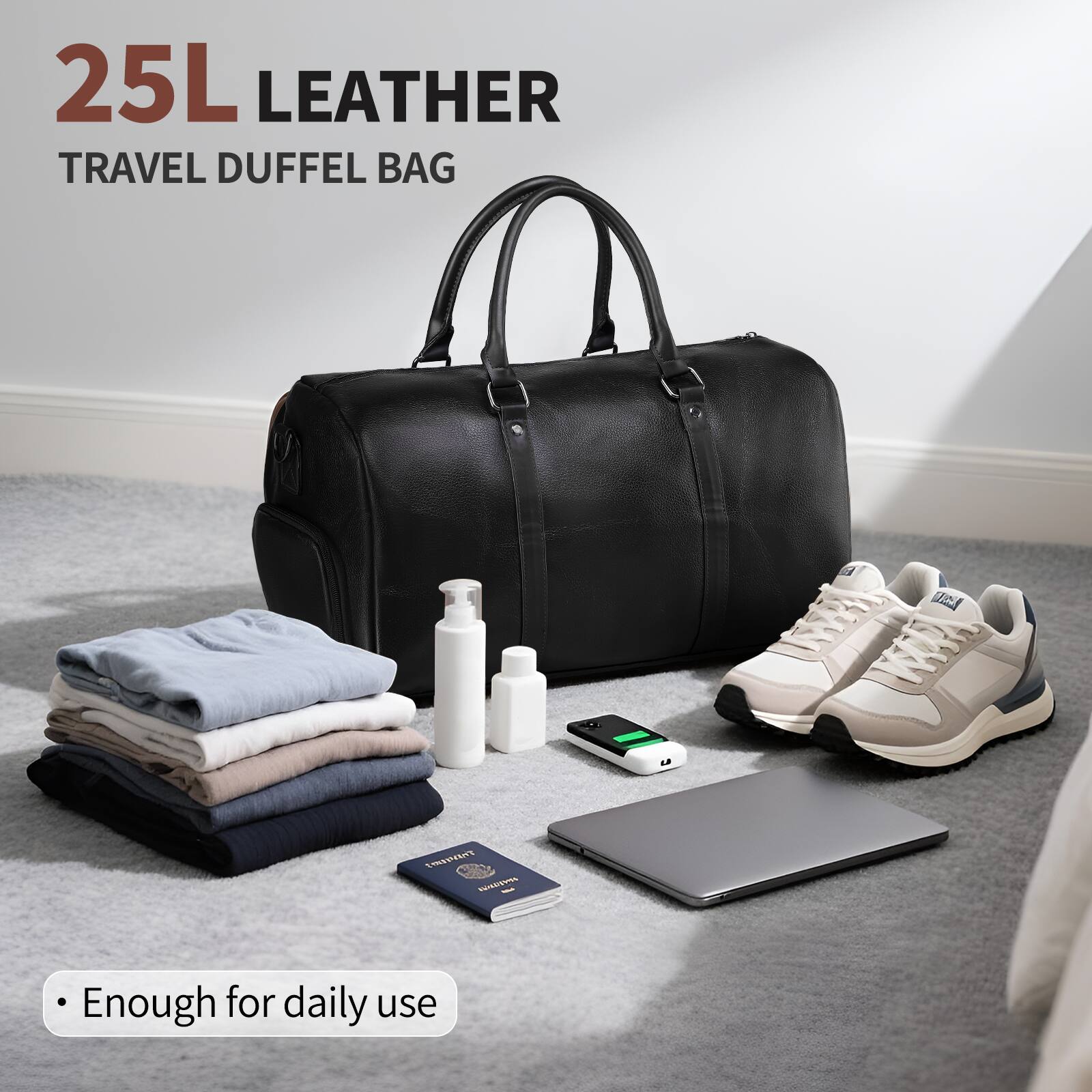 25L Leather Travel Duffel Bag

- Enough for daily use