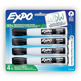 Expo - Magnetic Dry Erase Markers, Chisel Tip, 4/Pack - Black