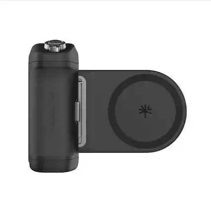 Front. PGYTECH - PGYTECH MagCam 2 Phone Grip Classic Black, Magnetic Grip with 3000mAh Power Bank, MagSafe Charging - Classic Black.