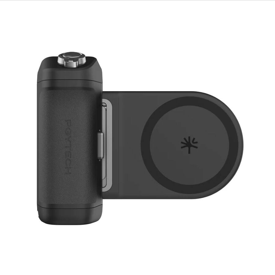 Front. PGYTECH - PGYTECH MagCam 2 Phone Grip Classic Black, Magnetic Grip with 3000mAh Power Bank, MagSafe Charging - Classic Black.