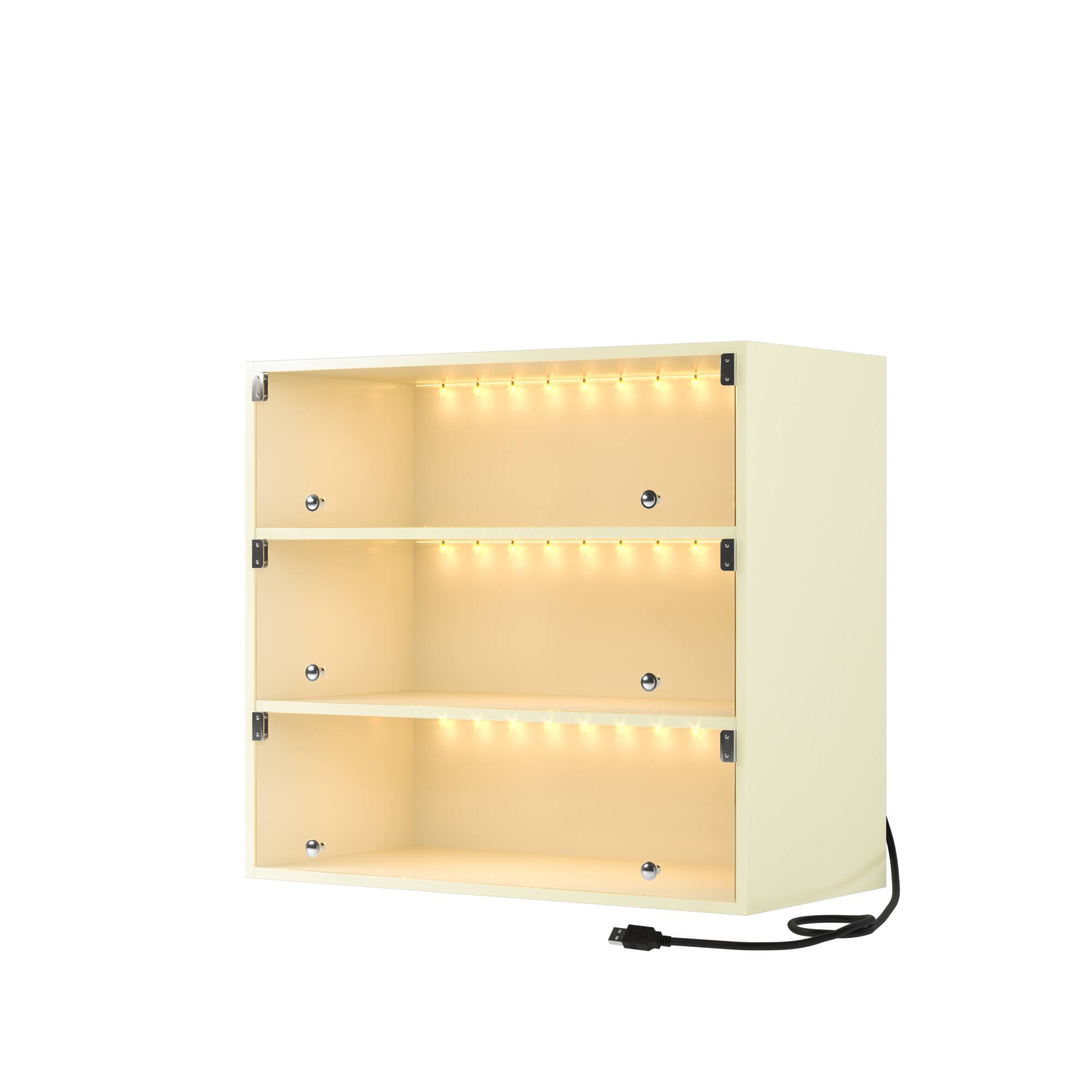 Angle. GOODSILO - Premium LED Light Shoe Display Cabinet with Glass Doors - Three-Tier Storage Solution for Sneaker Enthusiasts - Off White.