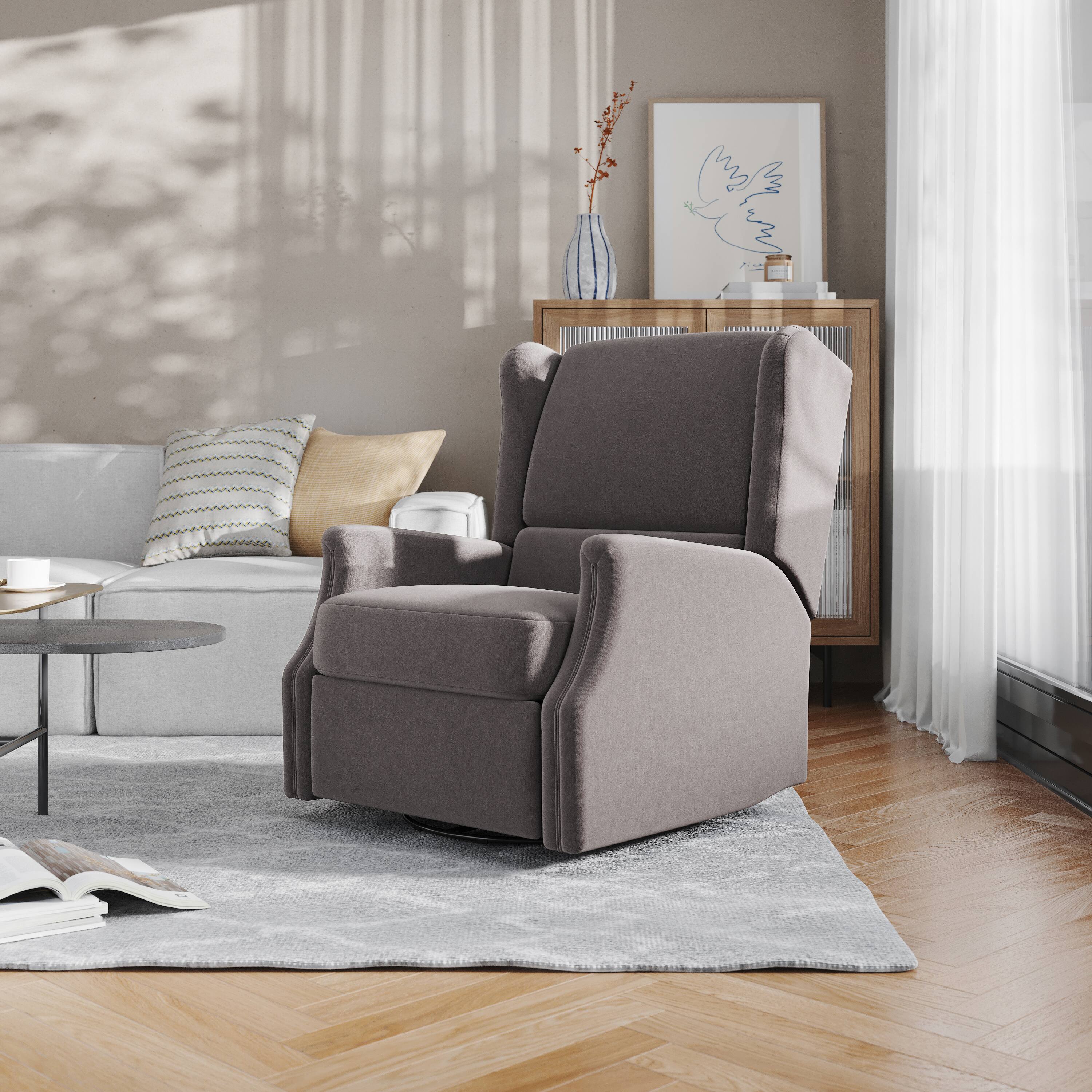 Alt View 1. Flash Furniture - Omma Swivel Glider Rocker Recliner Chair, Manual 360 Degree Swivel Wingback Recliner Perfect for Living Room, Bedroom, o - Gray.