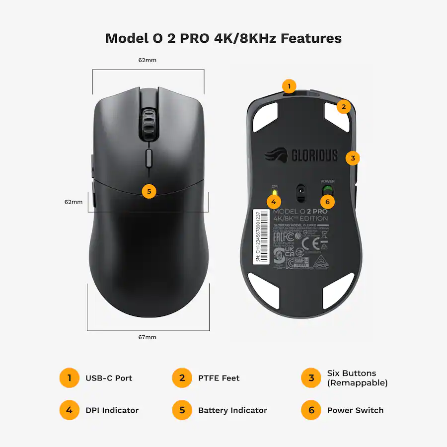 Glorious Model O 2 PRO 4K/8K Hz Edition Lightweight Wireless Gaming ...