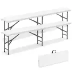 Front. Gymax - Gymax 2PCS 6 ft Plastic Folding Bench w/ 1320 LBS Capacity Handle & Lock For Outdoor White - White.