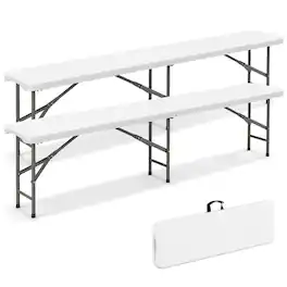 Gymax - 2PCS 6 ft Plastic Folding Bench w/ 1320 LBS Capacity Handle & Lock For Outdoor - White
