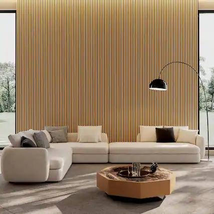 Front. MOOSOO - 2PCS Wood Slat Acoustic Panels, 45.27"x23.62" 3D Sound Absorbing Wall Panels for Wall & Ceiling for Home Office - White Oak.