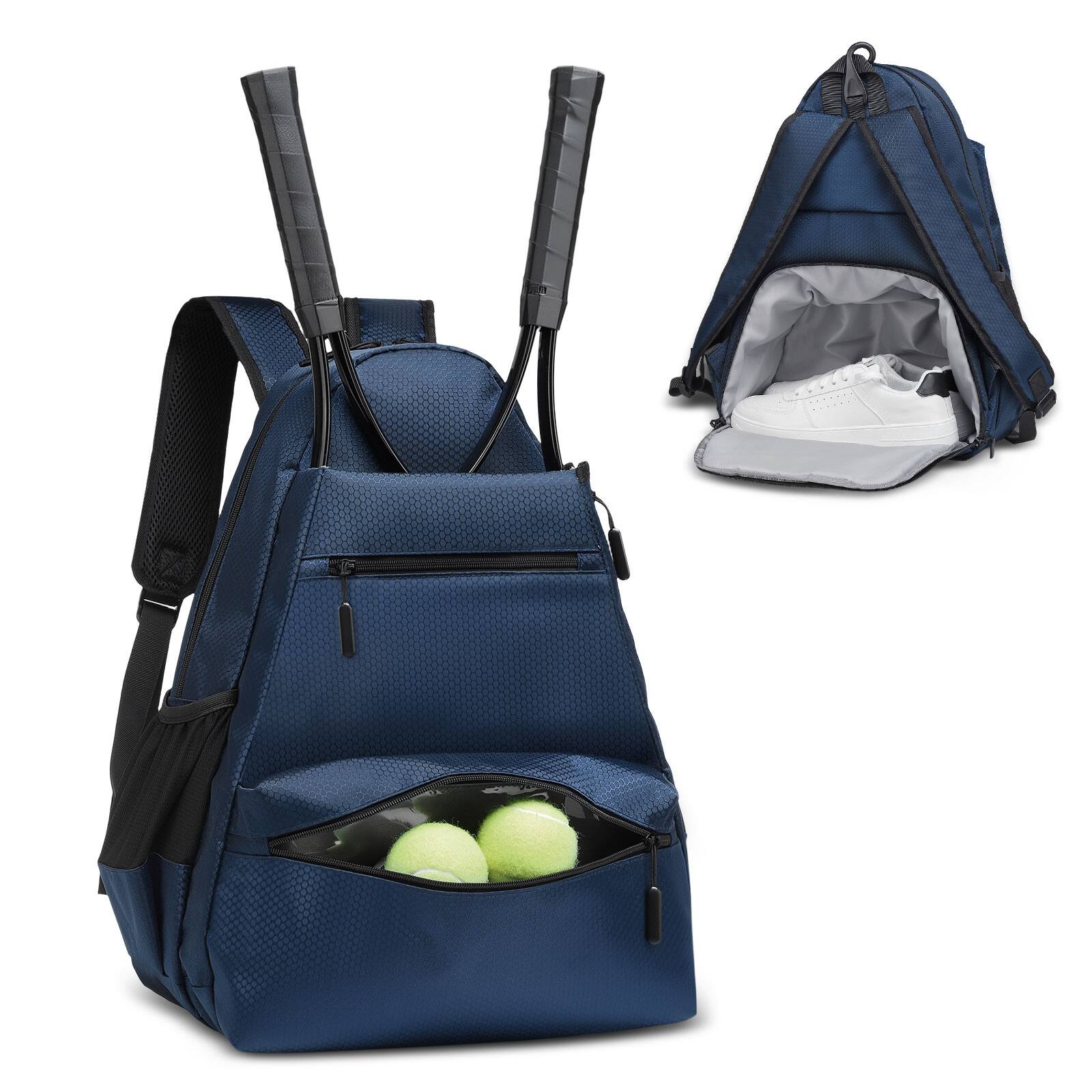 Front. Unique Bargains - Tennis Backpack for 2 Rackets Waterproof Tennis Bag with Shoe Compartment Wet/Dry Pocket Fence Hook for Tennis - Blue.