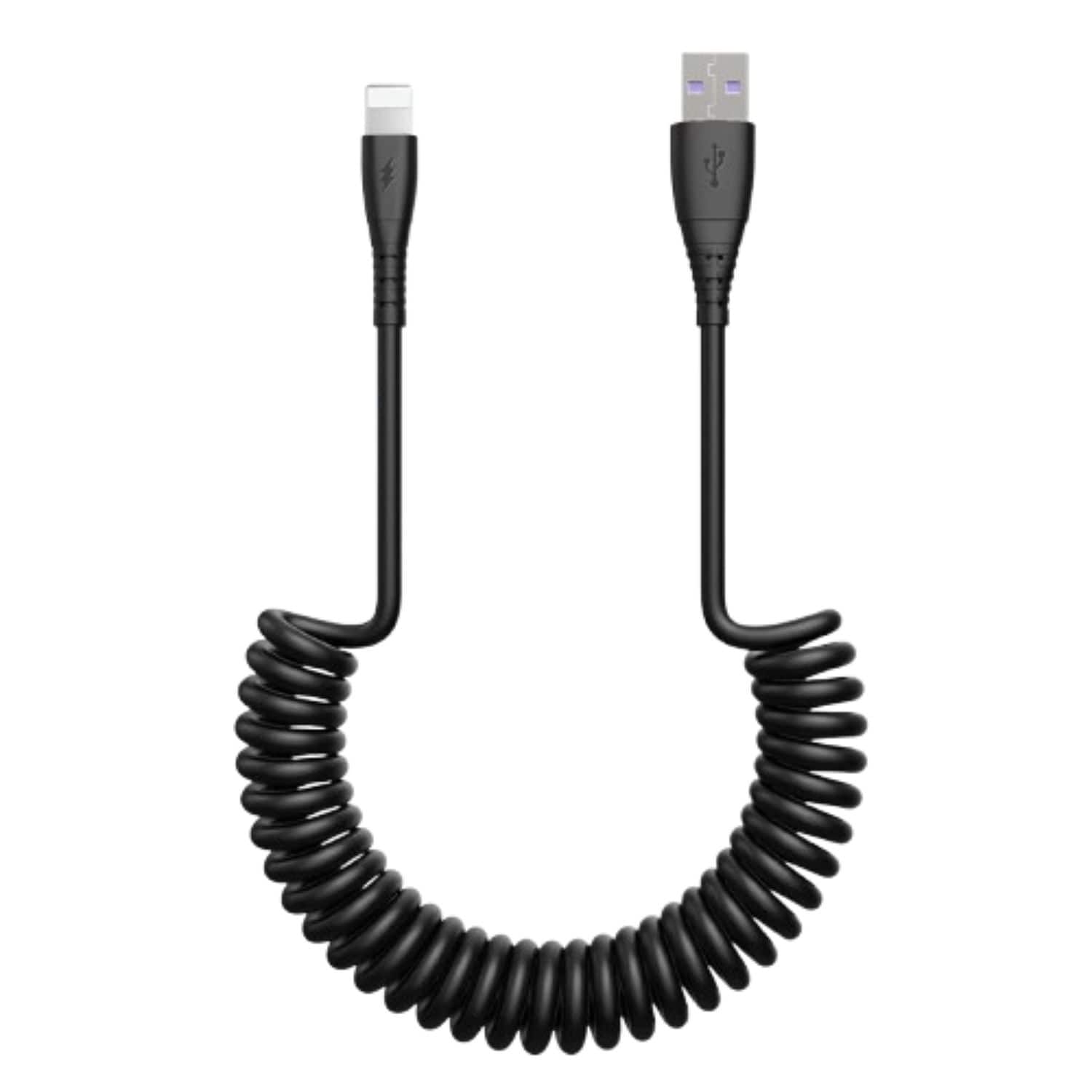 Front. Stock Preferred - Spring Coiled Fast Charging & Data Cable – 5FT TPU Cord for iPhone 14/13/12/11/X/Pro/Plus/Pro Max - Black.