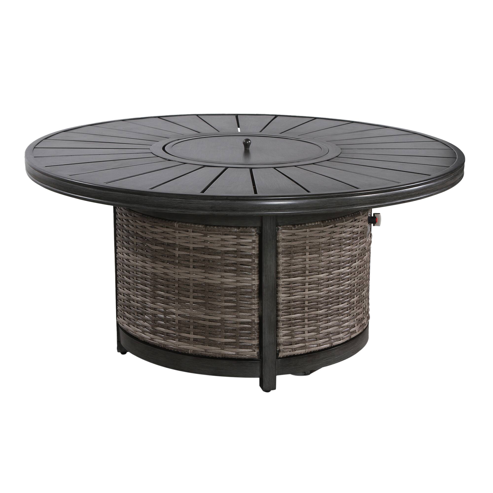 Angle. Mondawe - 25" H x 52" W Propane Outdoor Fire Pit Table - Brown.