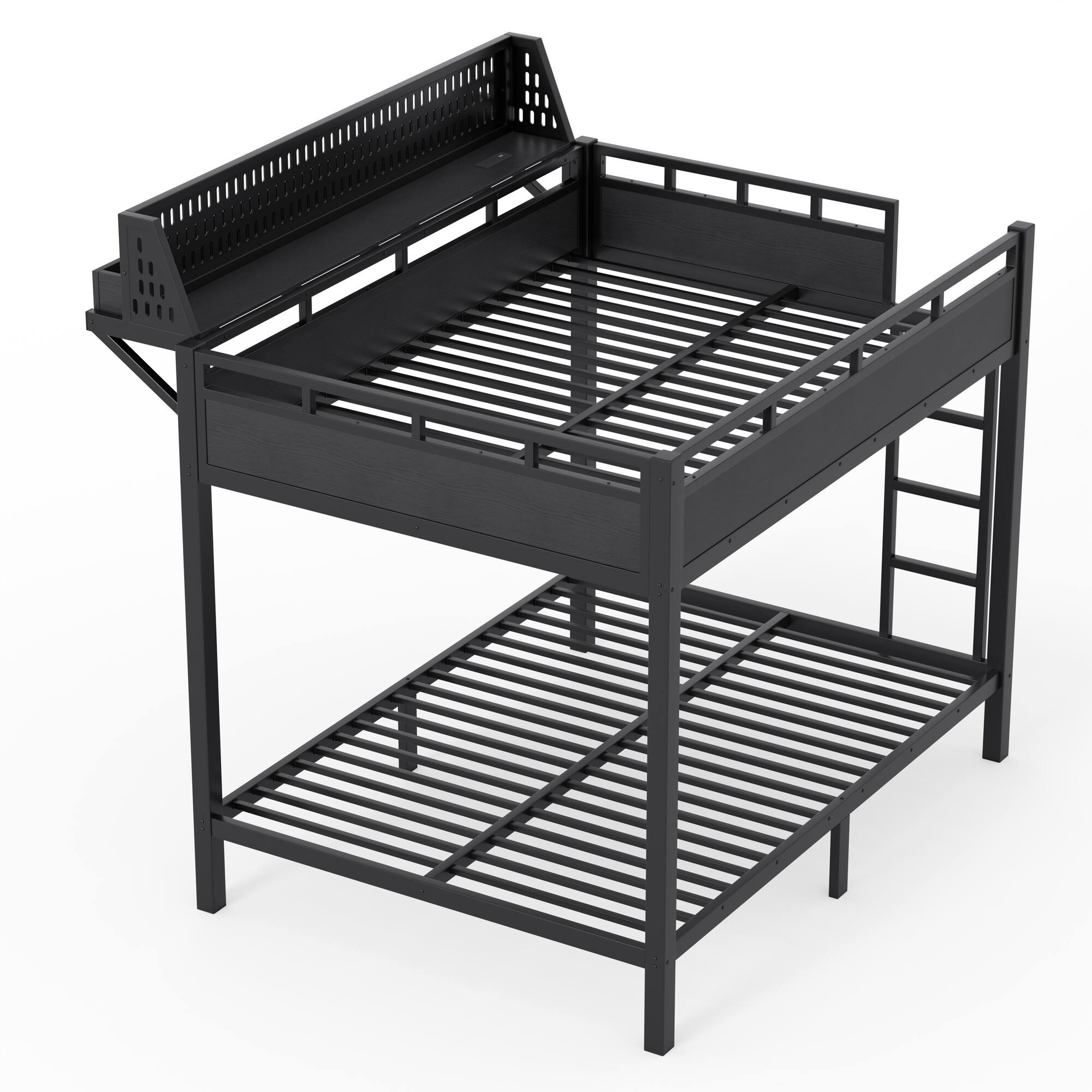 Alt View 4. Boyel Living - Full over Full Size Metal Bunk Bed with Storage Shelves and Pegboard Bunk Bed Frame - Black.