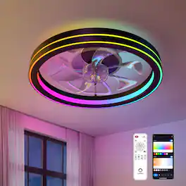 Lumary - 19" Smart Ceiling Fan with Nightlight, WiFi & Bluetooth Low Profile RGBAI Ceiling Fan for Bedroom - Black