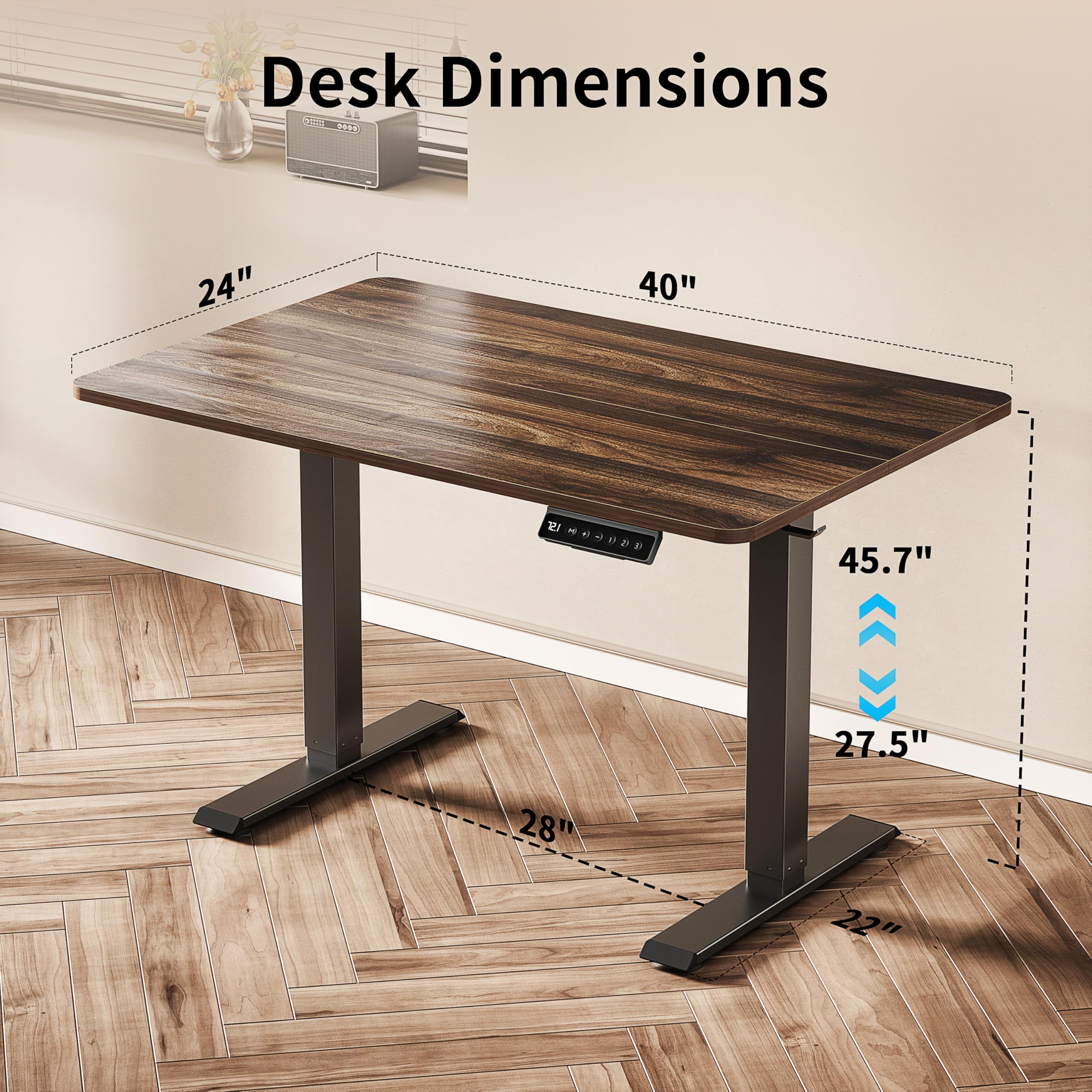 Desk Dimensions  
01-3445 TI 221  
24" x 40"  
2 D 45.7" x 27.5" x 28" x 22"