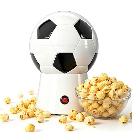 Front. OSTBA - Soccer-Shaped Hot Air Popcorn Maker, 1200W Electric Oil-Free One-Touch Popper for Game Night & Parties - White.