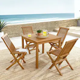 Vienna 5-Piece Outdoor Patio Teak Wood Dining Set with Folding Chairs by Modway - Natural Natural
