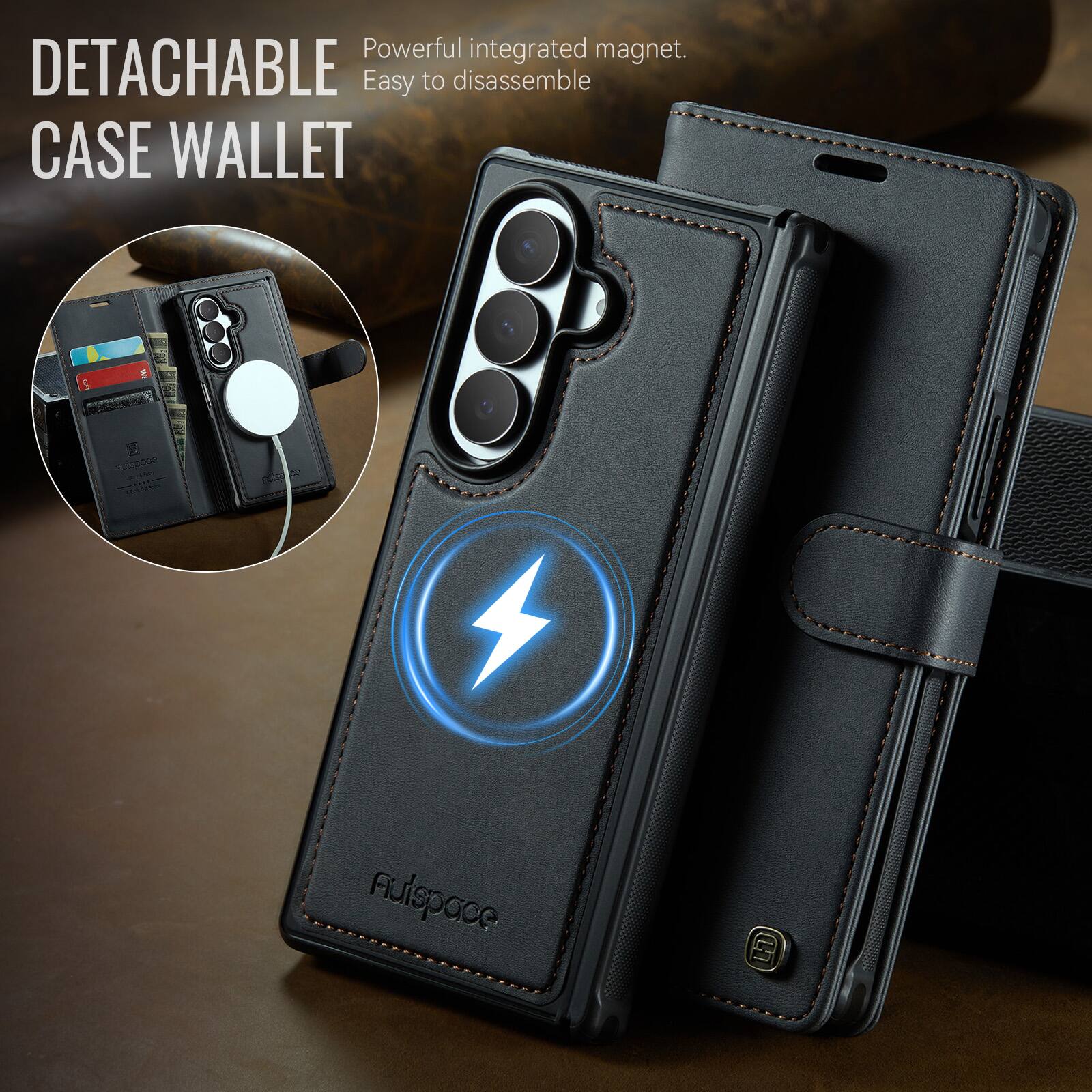 Powerful integrated magnet.  
Easy to disassemble  
CASE WALLET