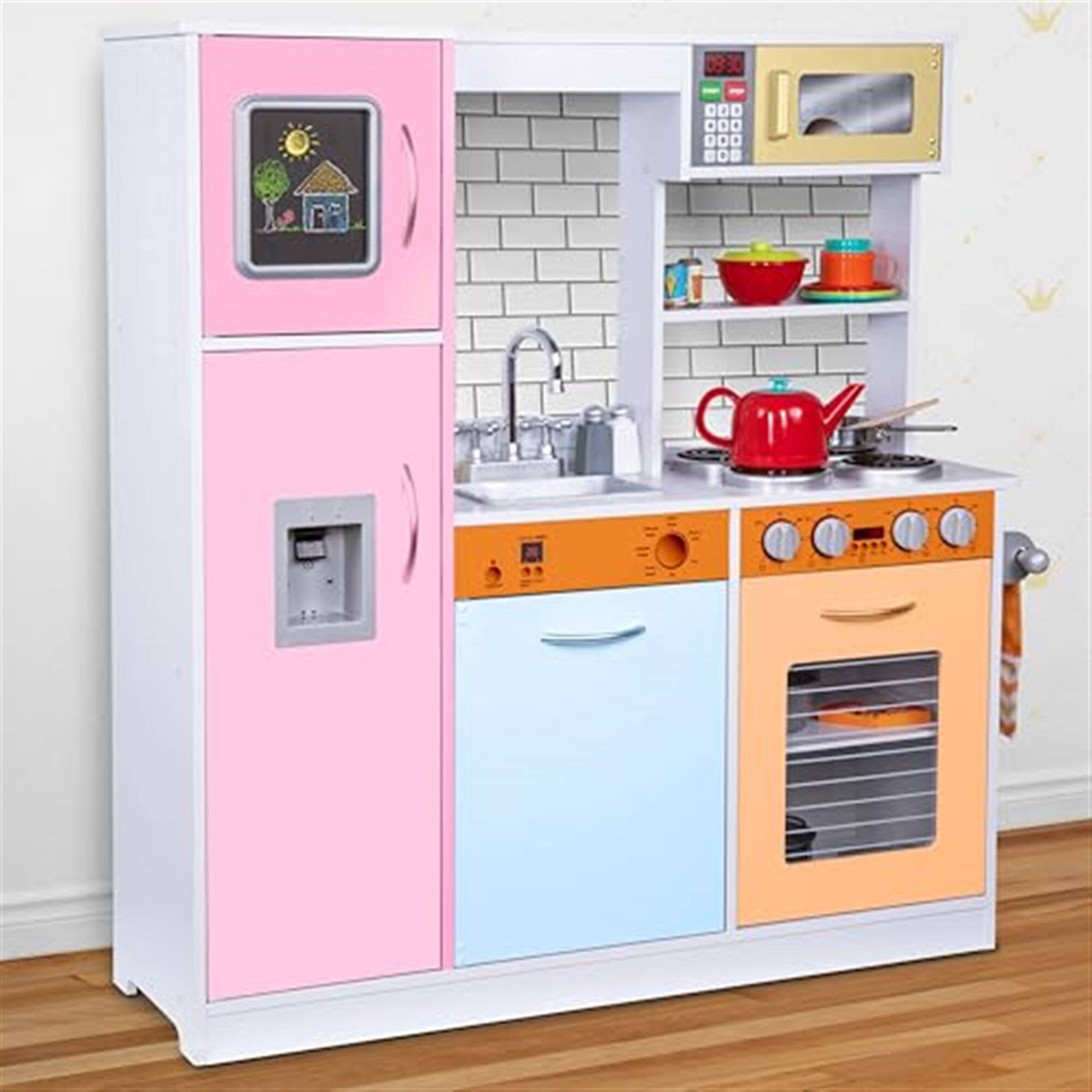Alt View 4. Lil' Jumbl - Kids Kitchen Set, Wooden Pretend Play Kitchen with Sounds & Accessories - Colorful.