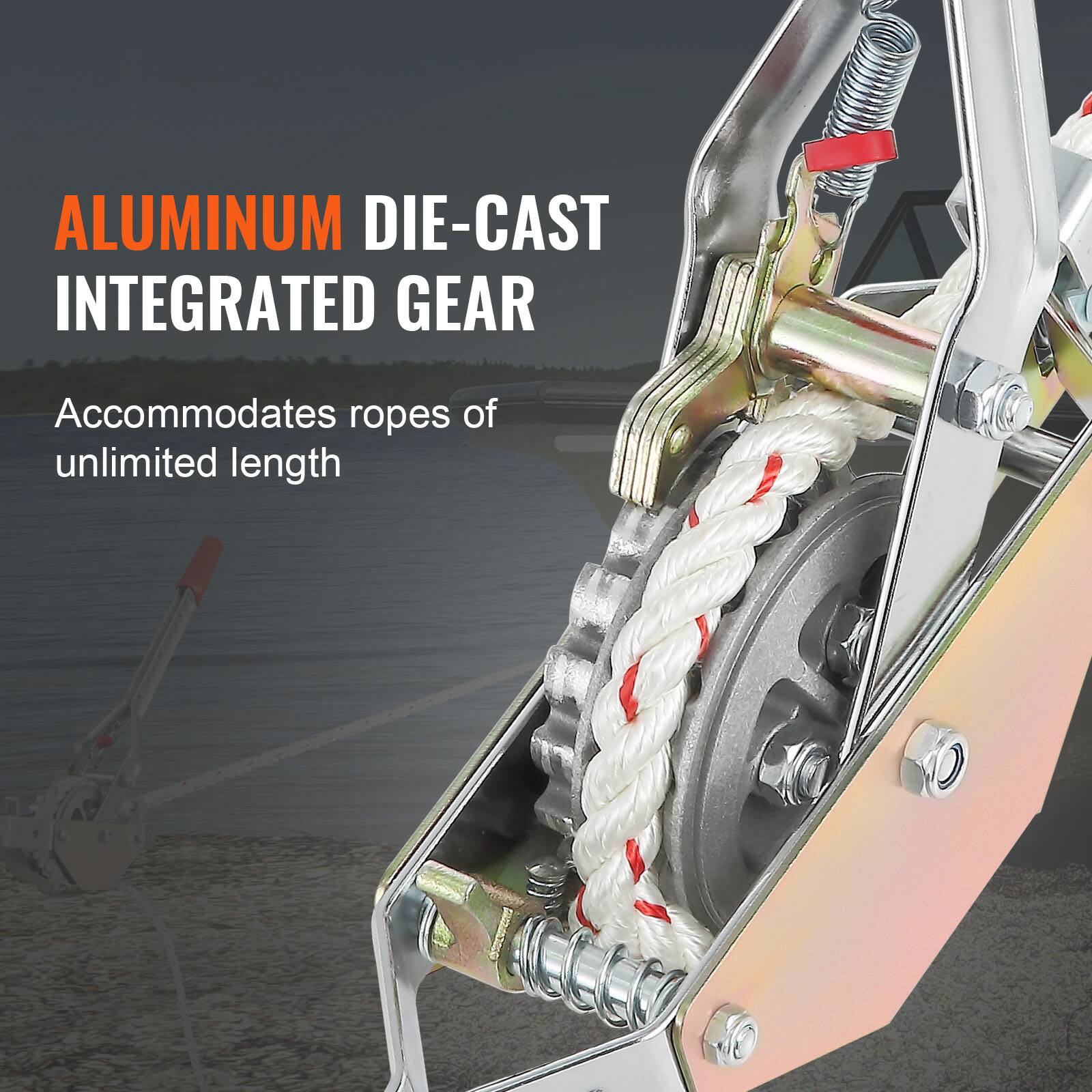 ALUMINUM DIE-CAST INTEGRATED GEAR  
Accommodates ropes of unlimited length