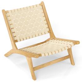 Gymax - Teak Wood Patio Chair w/Webbing Seat & Backrest Mid-century Accent Chair - Yellow
