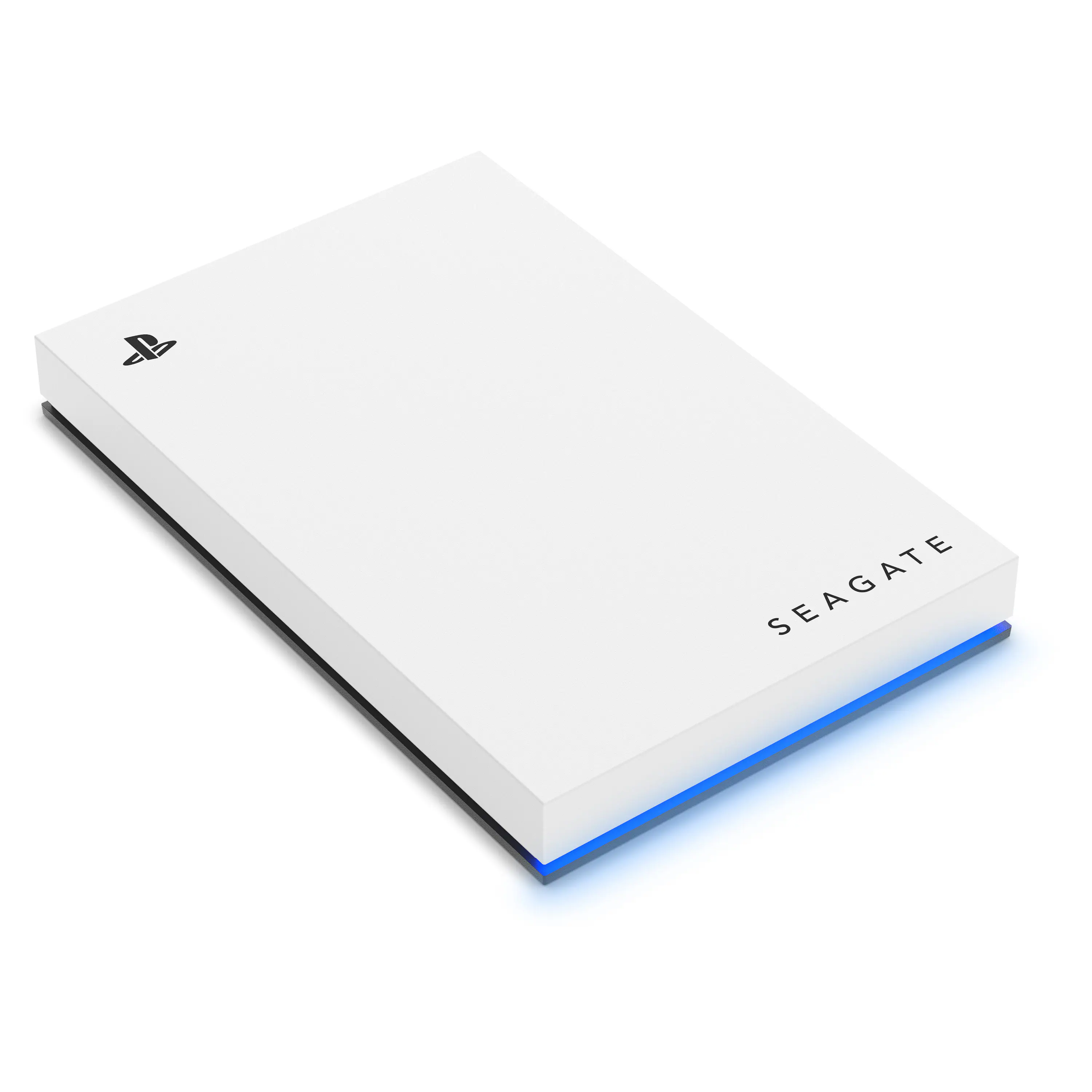 Front. Seagate - Game Drive for PlayStation Consoles 2TB External USB 3.2 Gen 1 Portable Hard Drive with Blue LED Lighting - White.