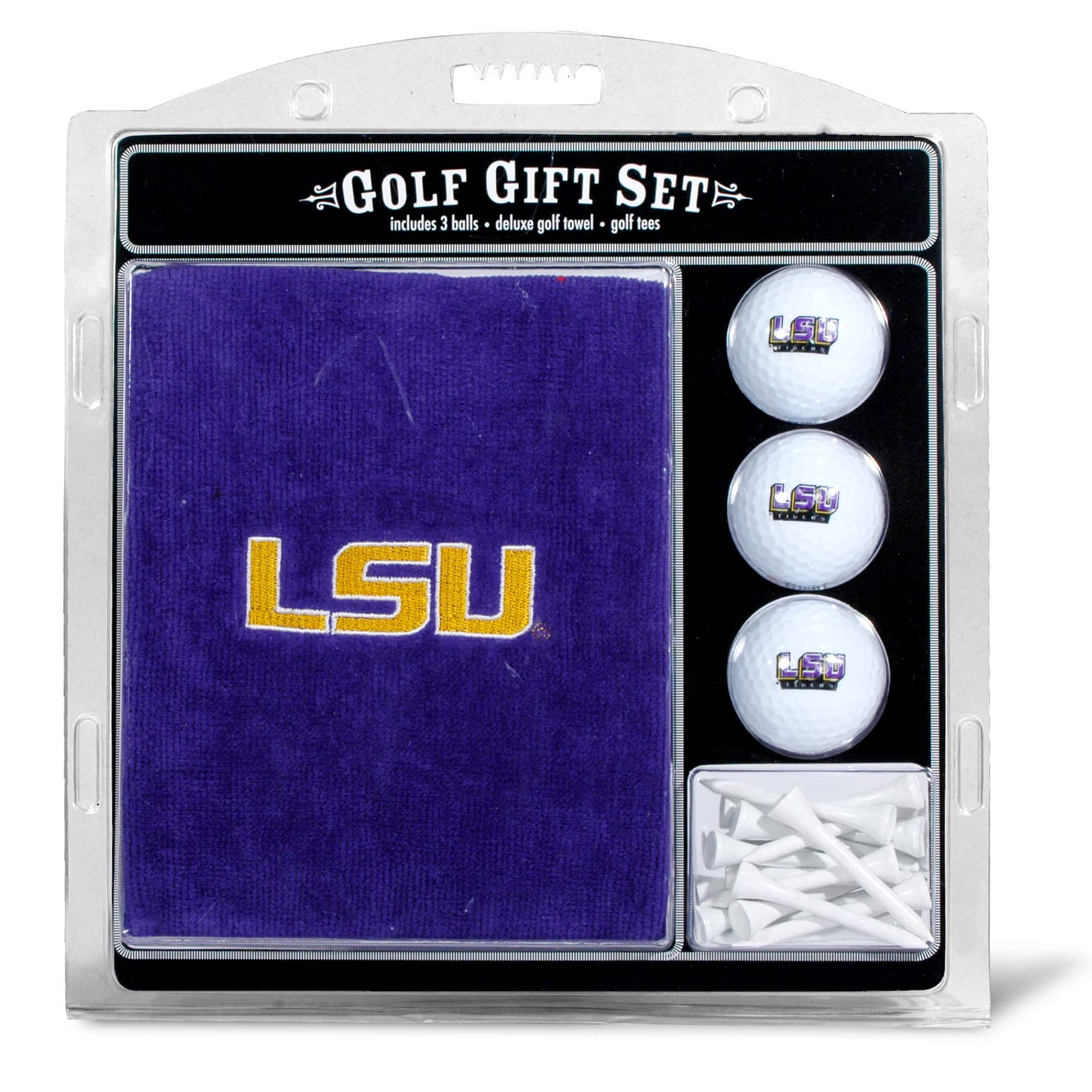 GOLF GIFT SET  
includes 3 balls • deluxe golf towel • golf tees  

LSU