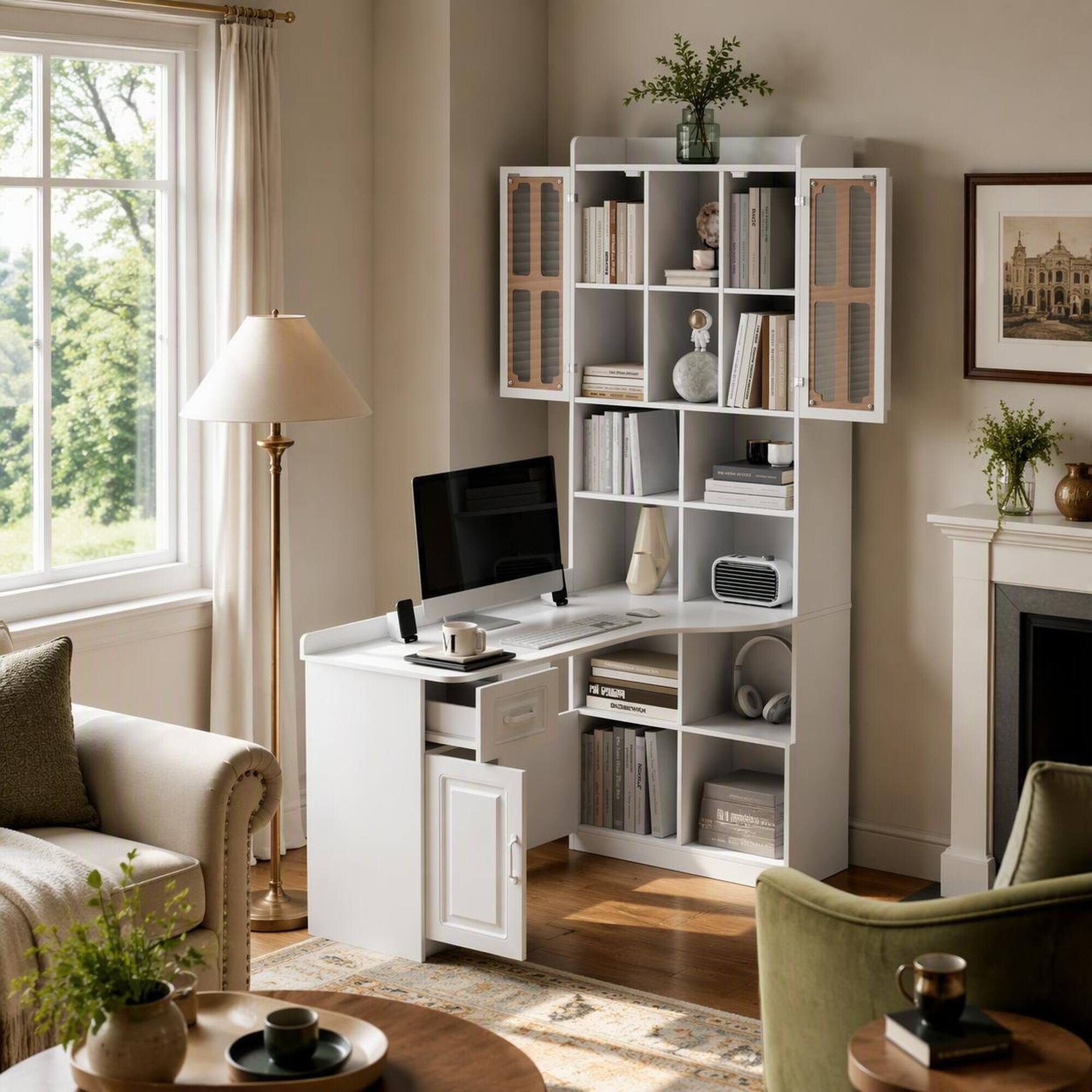 RYHNUYNE L Shaped Corner Computer Desk, 15mm Particle Board Workstation ...