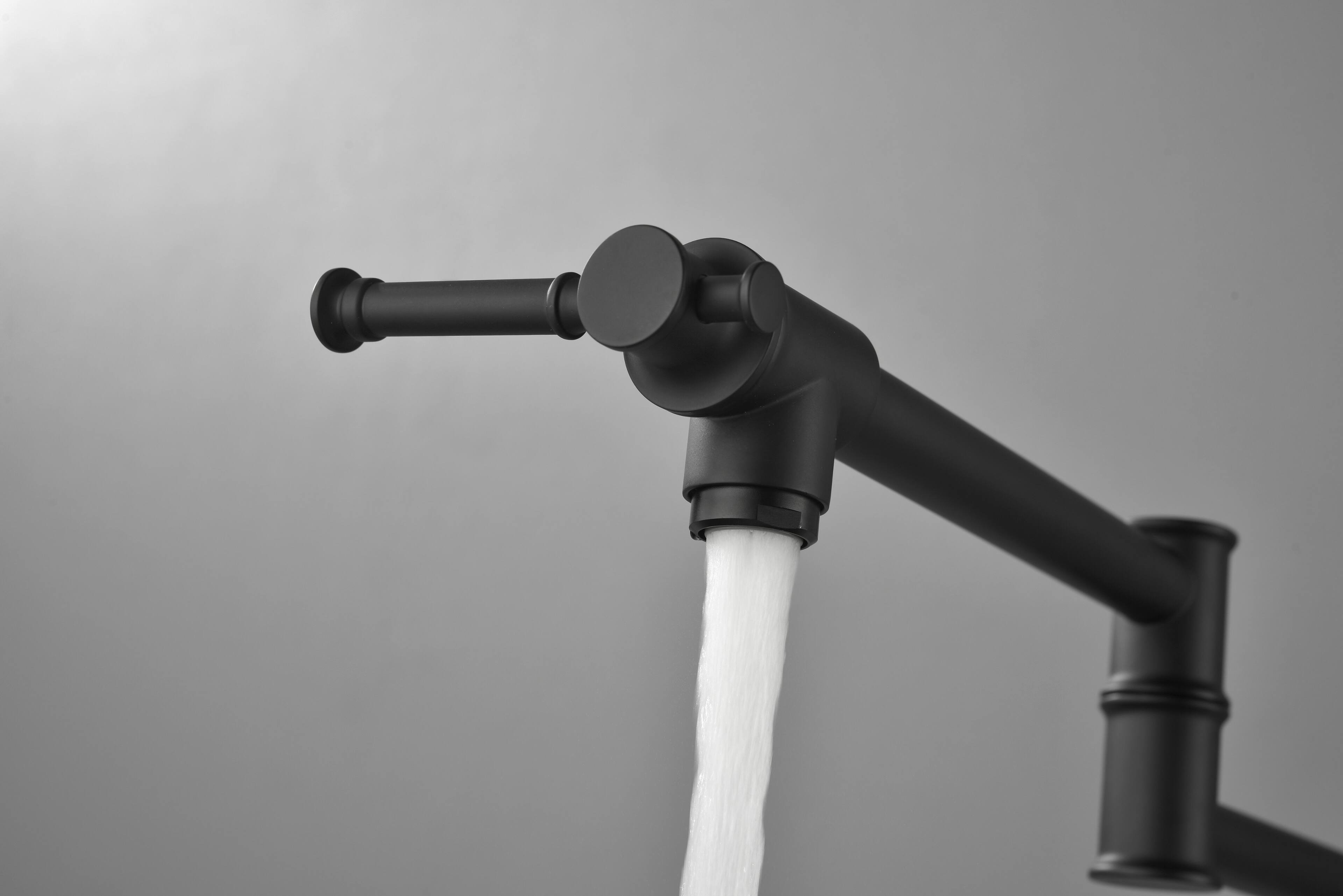 Alt View 10. Siljoy - Wall mounted Pot Filler Faucet, Modern Brass Pot Filler Two-Attachment Wall Mount Folding Kitchen Pot Filler Swing Arm - Matte Black.