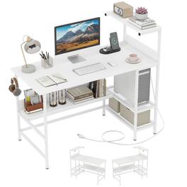 Costway - 48" Computer Desk with Power Outlets, Storage Shelves, Headphone Hook for Gaming - White
