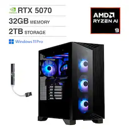 MSI - Aegis ZS2 Desktop PC (AMD Ryzen 9 9900X, 32GB DDR5, 2TB PCIe SSD, GeForce RTX 5070, Win 11 Pro) w/USB Hub - Black