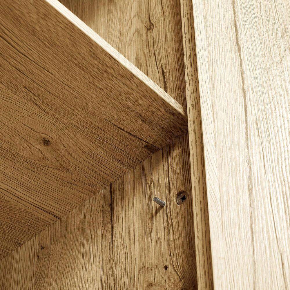 Angle. Kadyn - 72-Inch Farmhouse Pantry with 4 Door Cabinets & Adjustable Shelving, Natural - Brown.