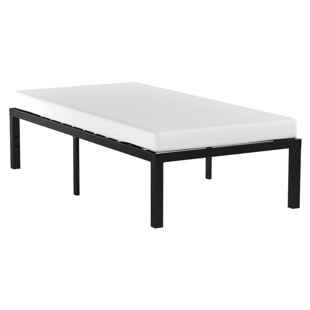 Angle. Hivvago - Twin size Modern 16-inch Sturdy Steel Metal Platform Bed Frame - BLack.