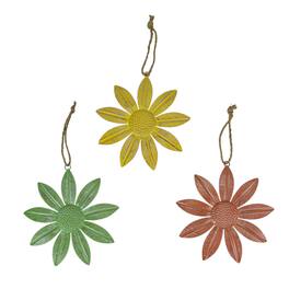 Special T Imports - 9 Inch Red Yellow Green Metal Flower Wall Hanging Sculpture Home Decor Art Set of 3 - Multicolored