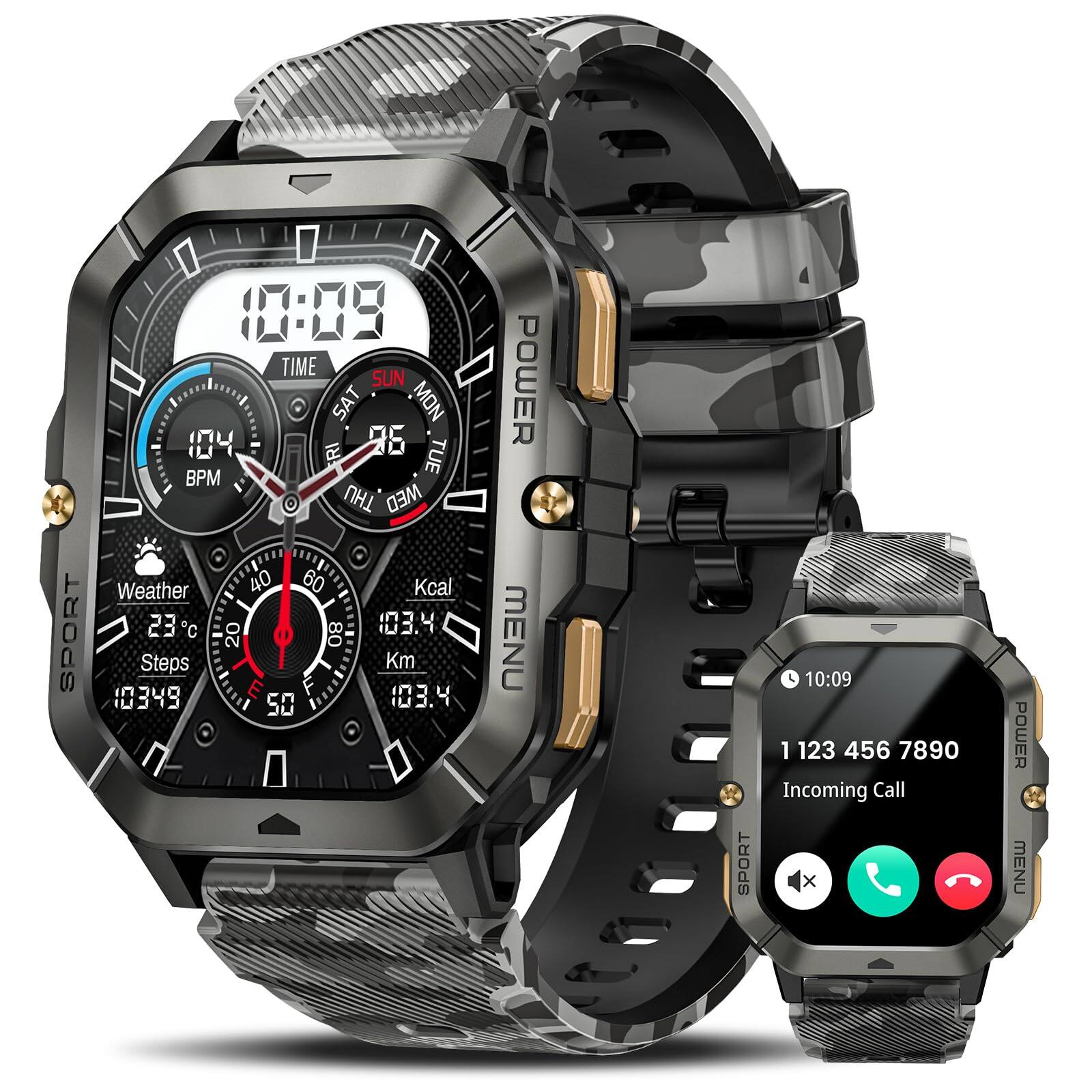 The Best Inks - Smart Watches For Men (answer/make Calls) 2.02'' Fitness Watch Android And Waterproof With - Camouflage