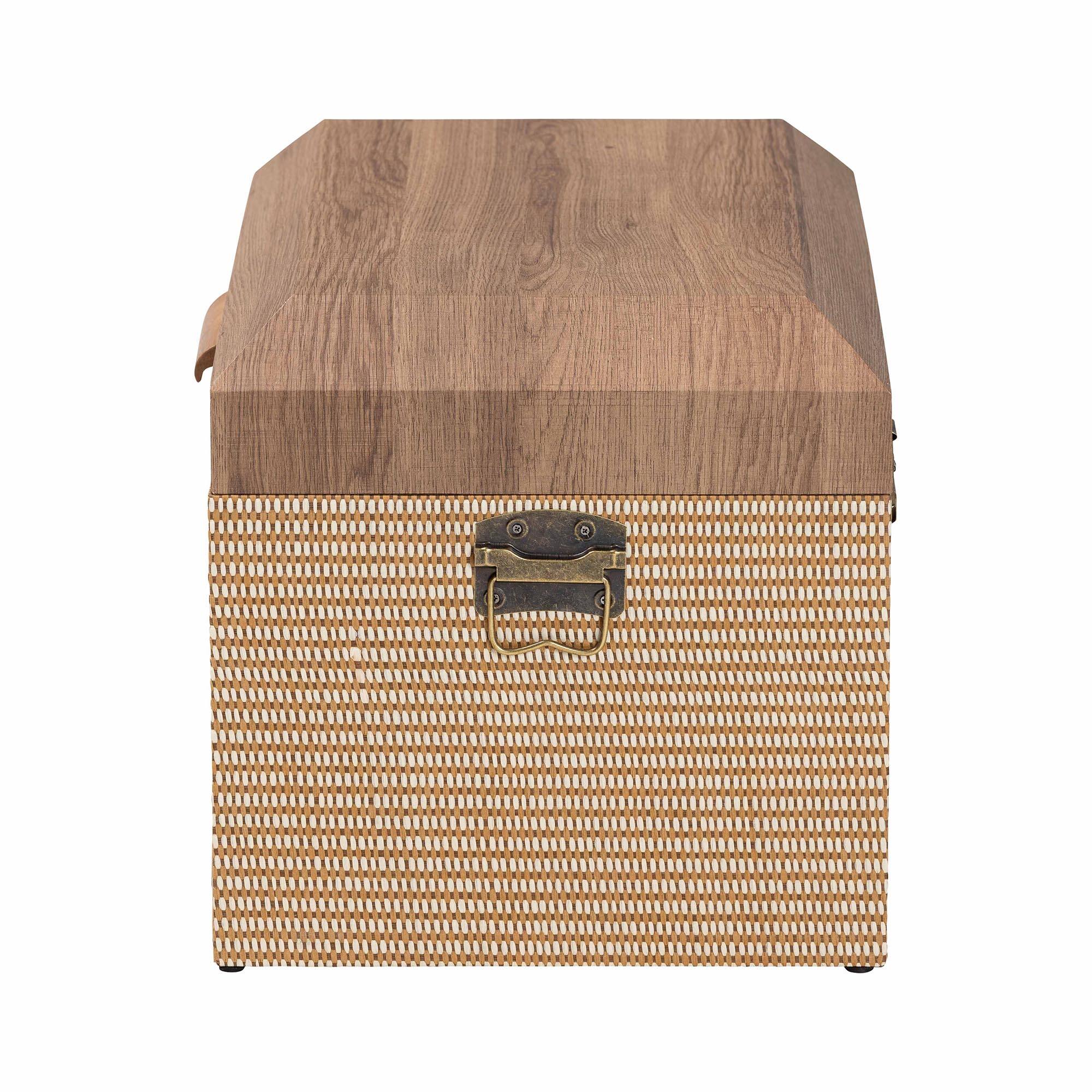 Back. Baxton Studio - Kande Storage Trunk - Decorative Storage Chest with Hinged Top and Woven Exterior for Living Room or Bedroom - Light Brown.