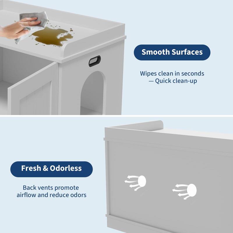 Smooth Surfaces  
Wipes clean in seconds  
— Quick clean-up  

Fresh & Odorless  
Back vents promote airflow and reduce odors